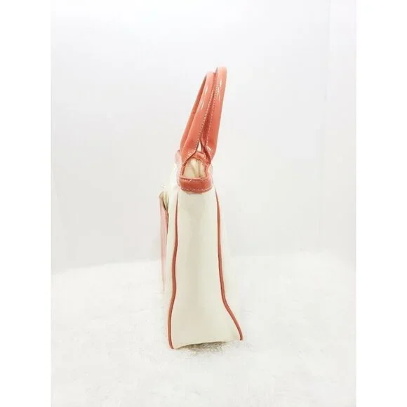 Liz Claiborne New York Pop Tote Large Cream Peach Trim Coin Purse Shoulder Bag - Picture 4 of 12